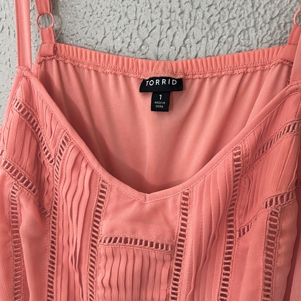 Women’s Plus Size Torrid Coral Chiffon Spaghetti Strap Skater Dress 1X Spring - Picture 4 of 10